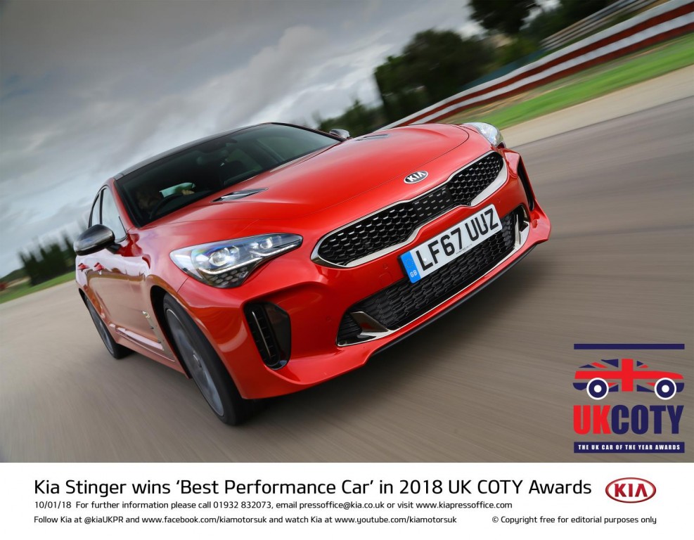 KIA STINGER WINS BEST PERFORMANCE CAR IN 2018 UK COTY AWARDS